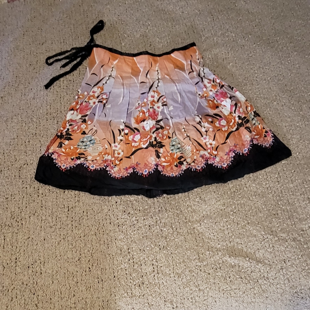COCO & CHASE Skirt Orange & Black Flower Print Size XS